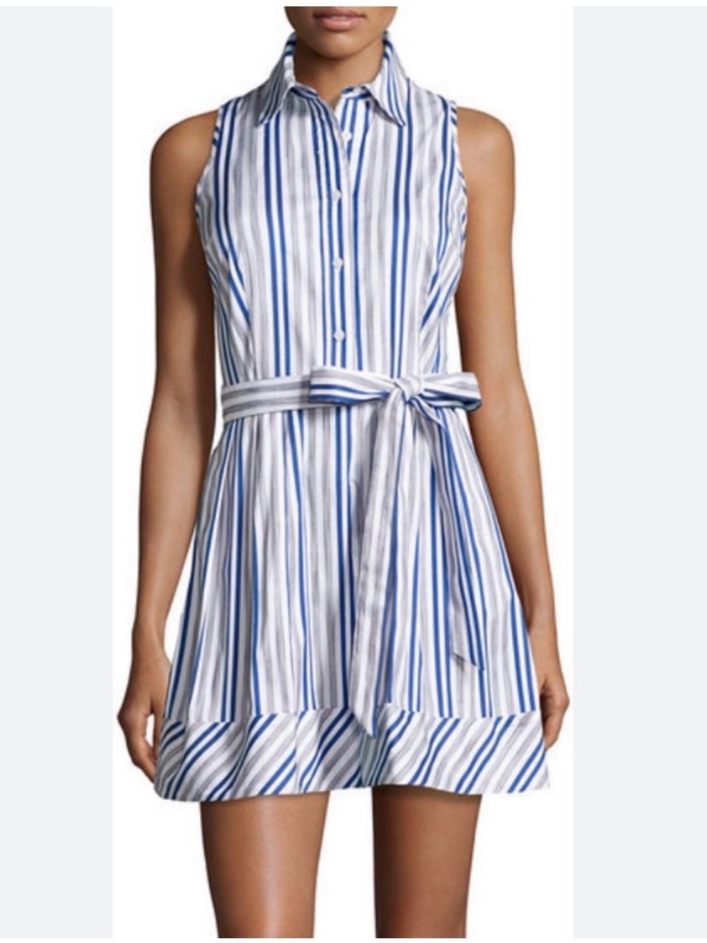 Milly Striped Shirt Dress Size 6 Sleeveless Tie Belt Collared